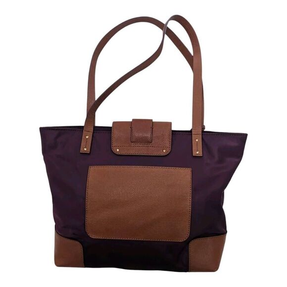 Tory Burch Purple Nylon Brown Leather Trim Double Handle Satchel Shoulder Bag - Picture 4 of 10